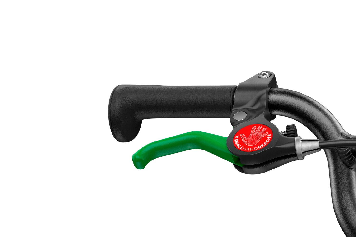 Zoom sur le levier de frein vert du vélo enfant woom GO 3 AUTOMAGIC de 16 pouces